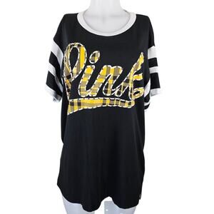 Victoria's Secret PINK Black Yellow Plaid Short Sleeve T-Shirt Women's L